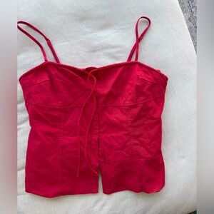 Red Strappy Button-Down Top